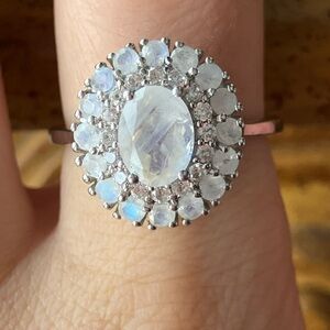 Natural Rainbow Moonstone Sterling Silver Ring Size 9